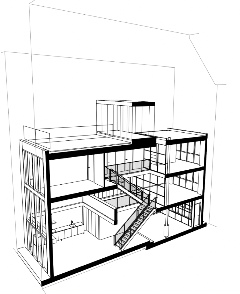 Doorsnede woning Amsterdam Architectuur binnentrap staal Studio Staat